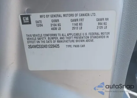 2005 Buick Lacrosse Cx из США, поврежденный, VIN 2G4WC532451228425